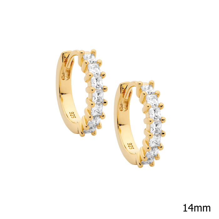 Ellani SS WH CZ Princess Cut 14mm Hoop Earrings