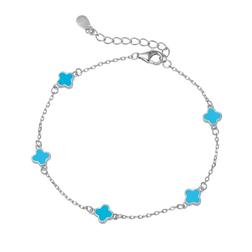 Sterling Silver Fine Link Bracelet with Petite Multi-Flowers