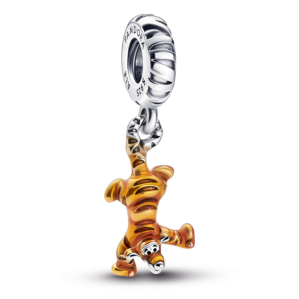 Pandora Disney Tigger sterling silver dangle with transparent orange enamel