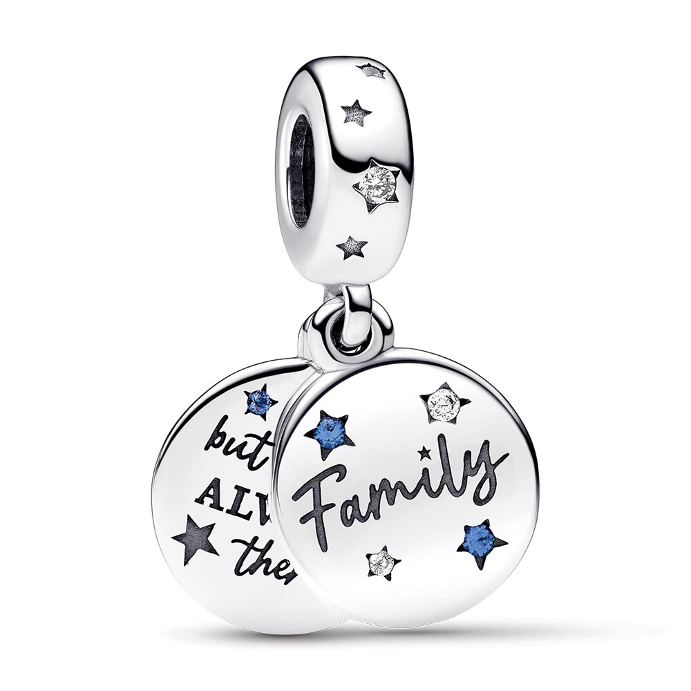 Pandora Family sterling silver double dangle with stellar blue crystal and clear cubic zirconia