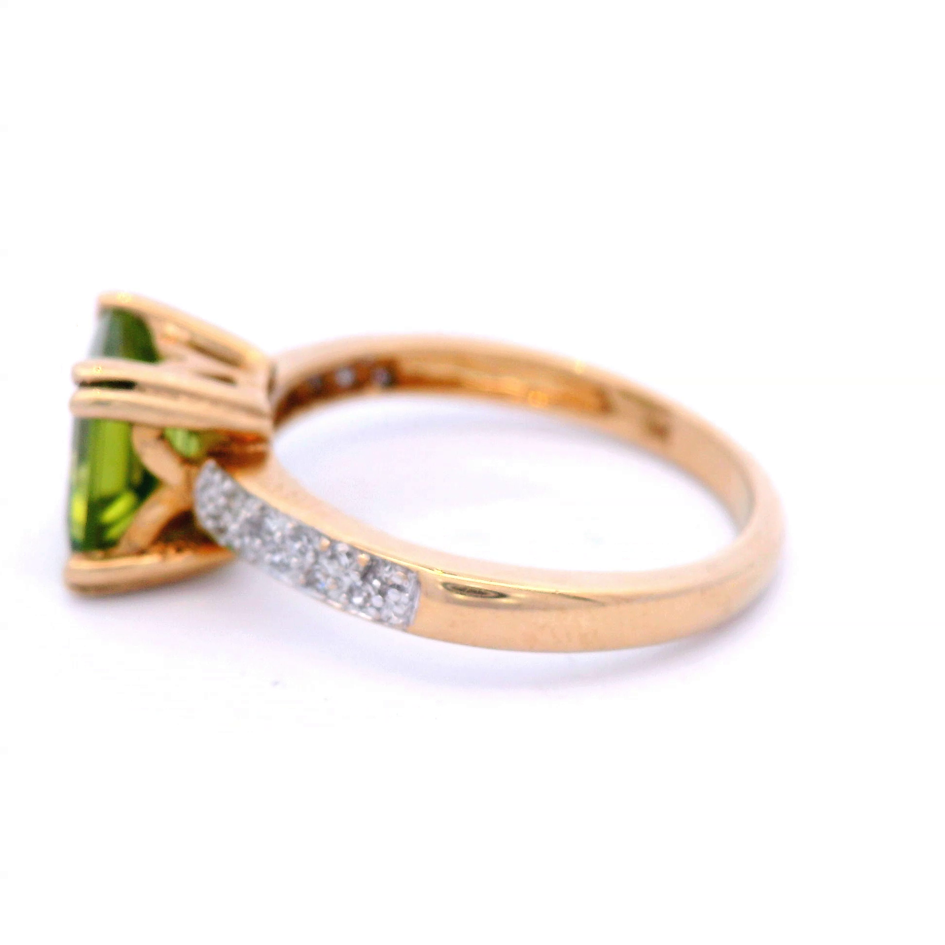 Square Peridot and Diamond in Yellow Gold Dress Ring