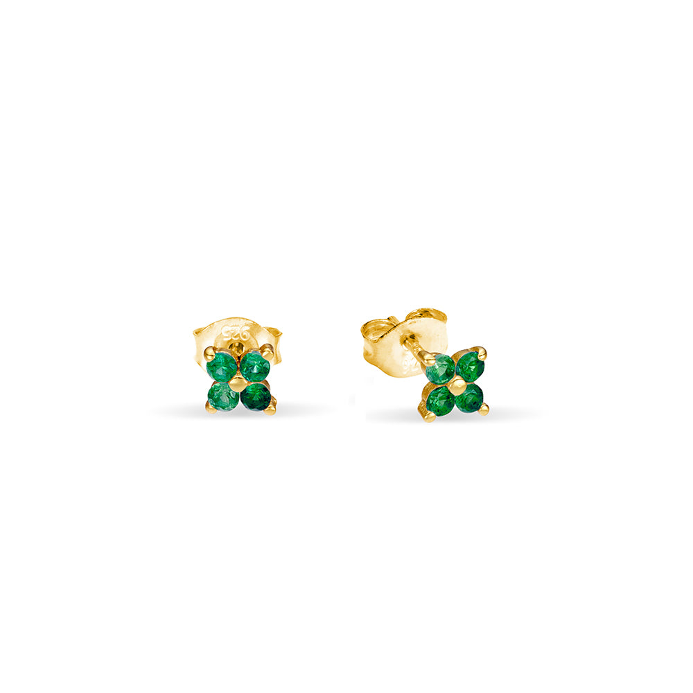 Sterling silver gold plated petite CZ flower stud earrings