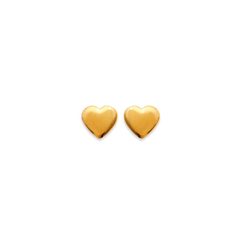 Puff Heart Stud Earrings in Yellow Gold