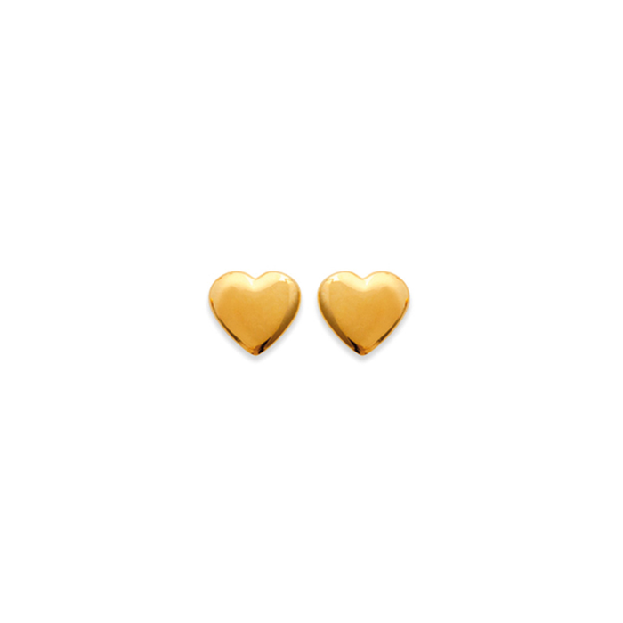 Puff Heart Stud Earrings in Yellow Gold