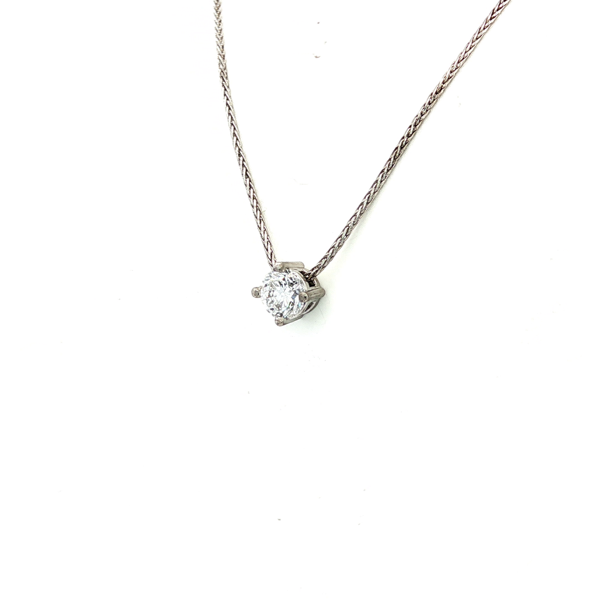 Lab Grown Diamond Slider Pendant on White Gold Wheat Chain.