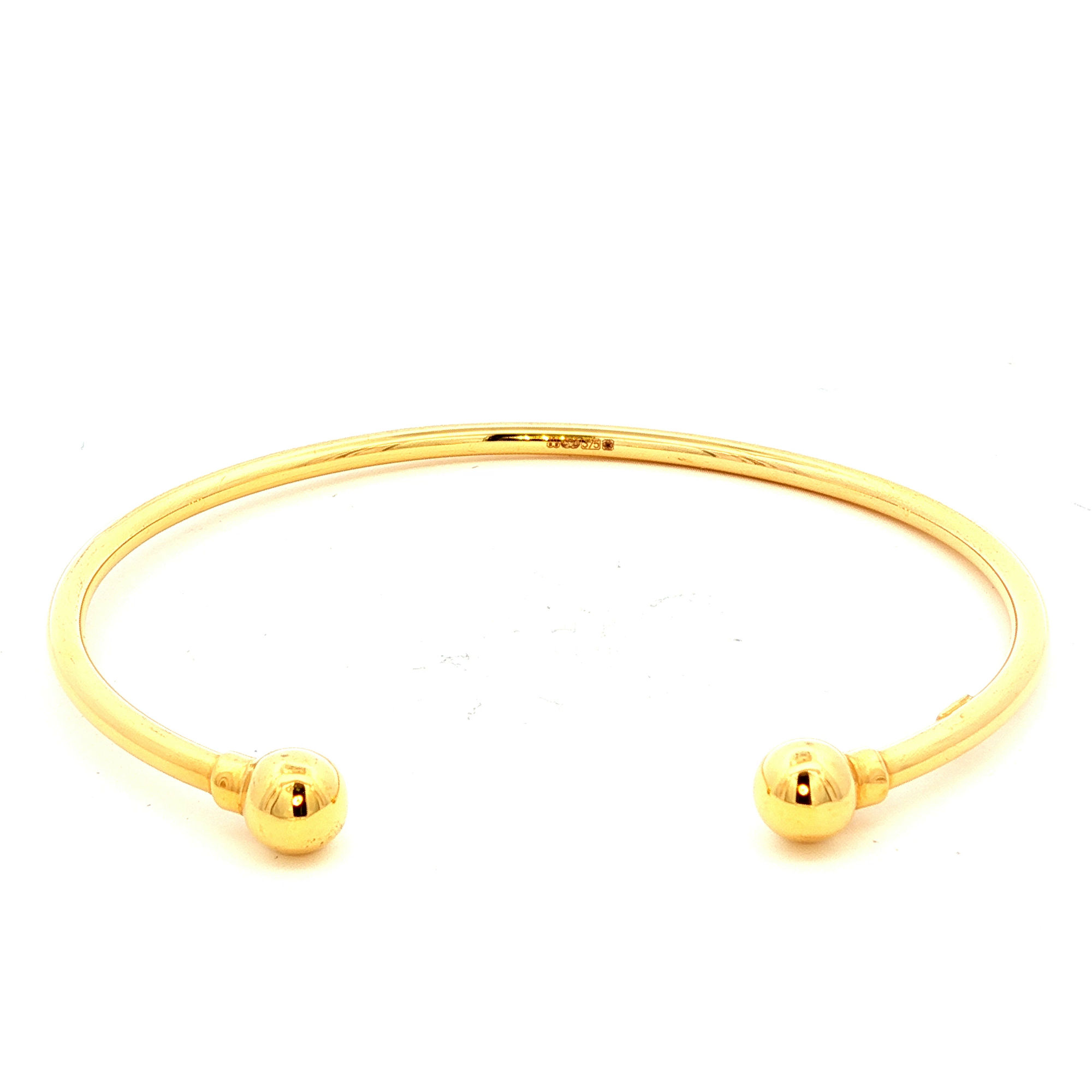 Hollow Ball End Cuff Bangle in Yellow Gold