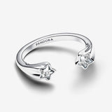 Shooting star sterling silver open ring with clear cubic zirconia