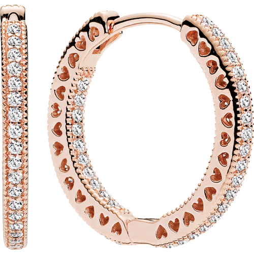 PANDORA Rose Hearts Of Pandora Earring Hoops w CZ