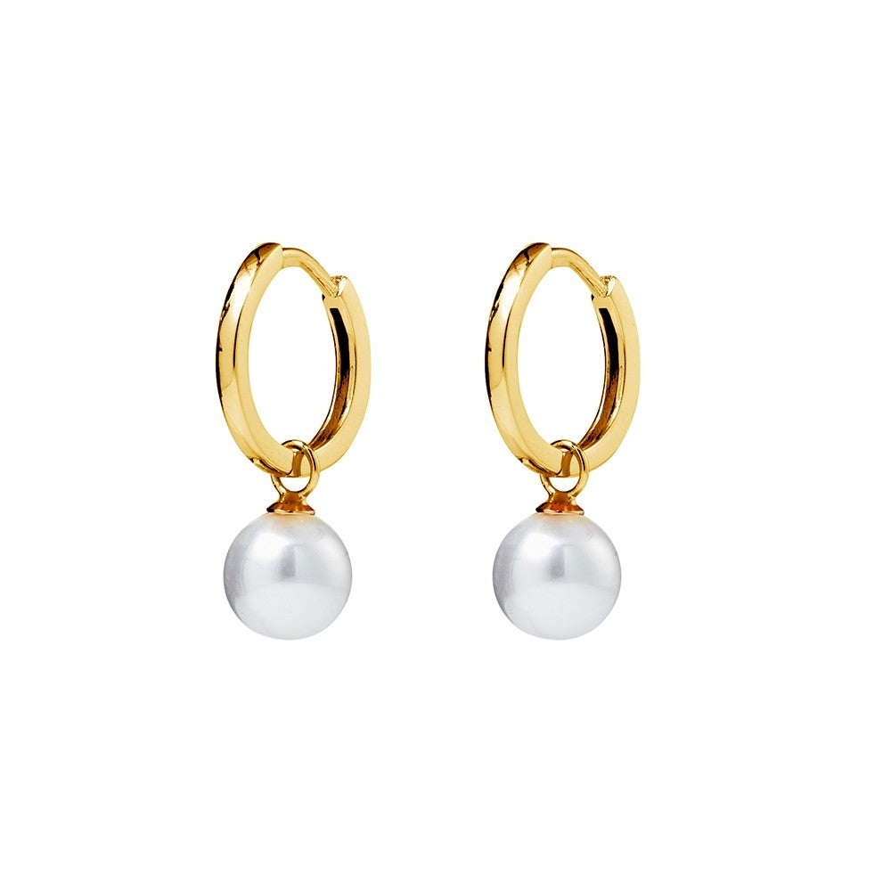 Sterling Silver Gold Plated Hinged Hoop Earrings With Pearl Drop