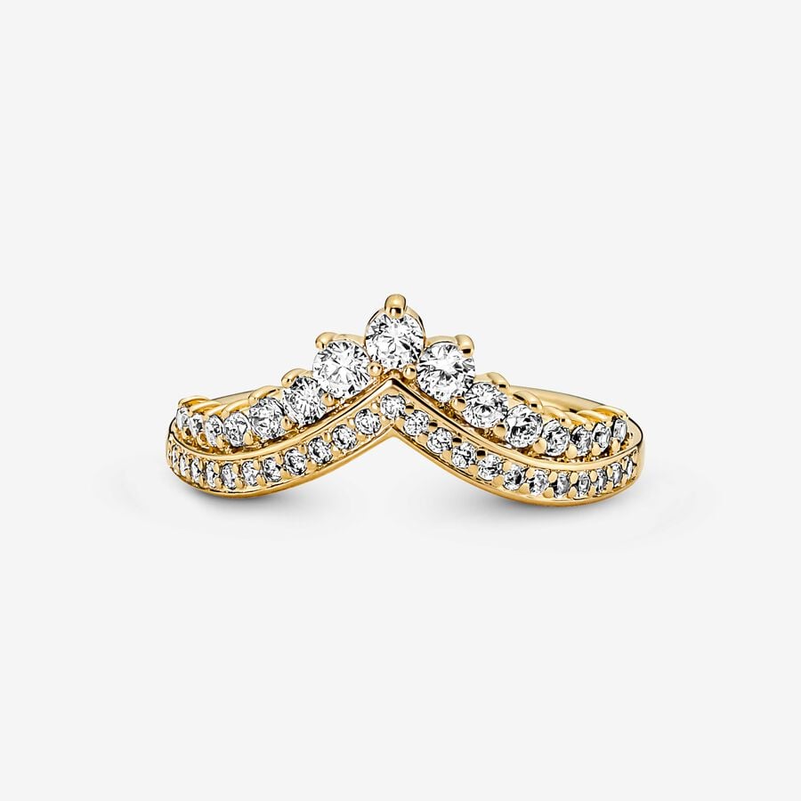 Tiara wishbone 14k gold-plated ring with clear cubic zirconia