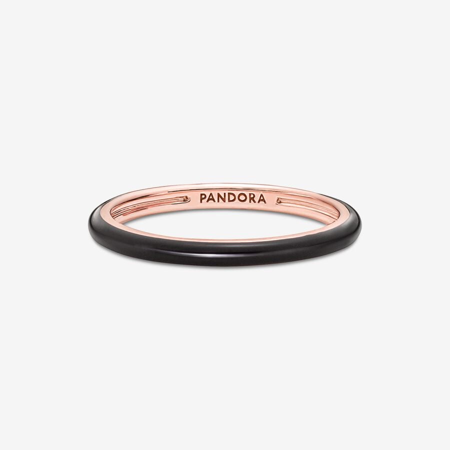 14k Rose gold-plated ring with black enamel