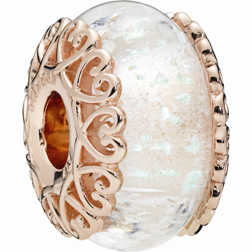 14k Rose gold plated charm with iridescent and transparent Murano glas Burrows Jewellers