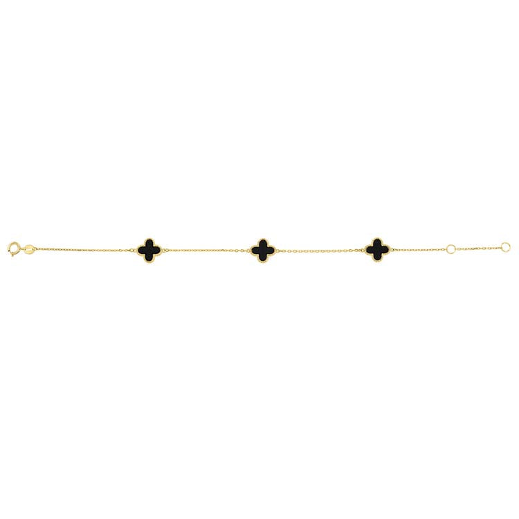 9K Yellow Gold Black Onyx Clover Bracelet