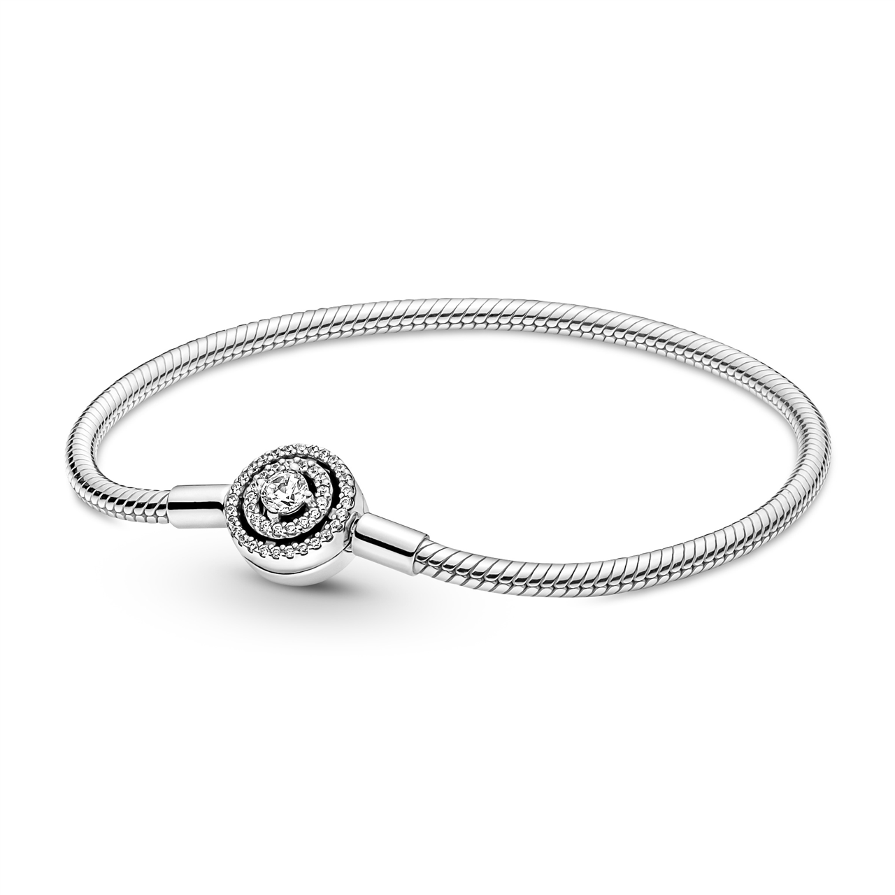 Snake chain sterling silver bracelet with clear cubic zirconia