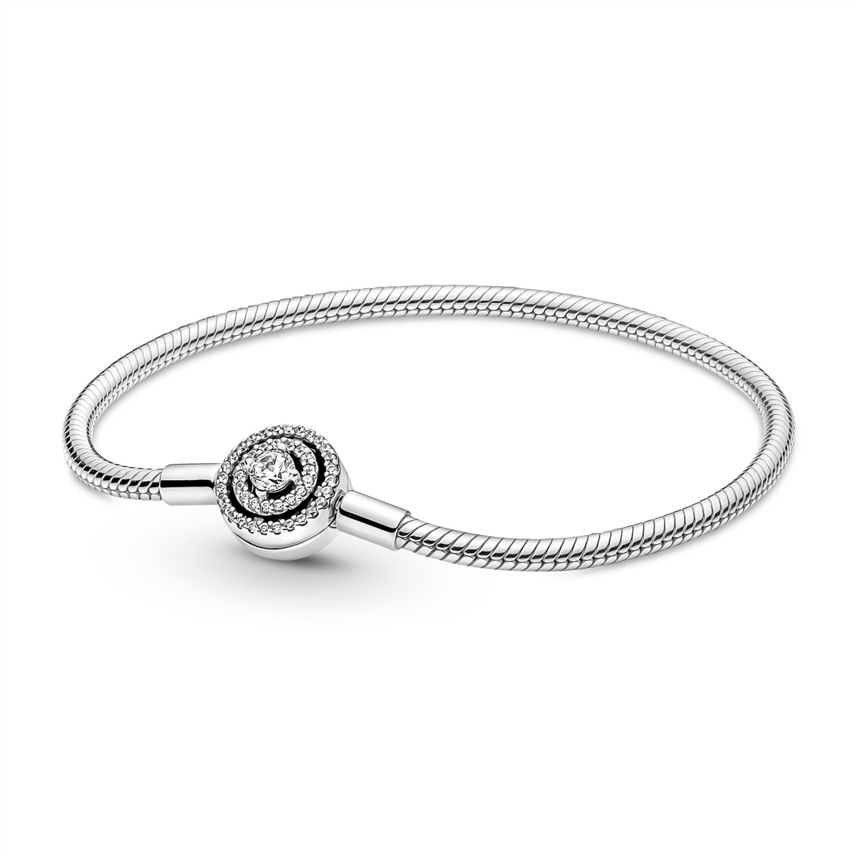 Snake chain sterling silver bracelet with clear cubic zirconia