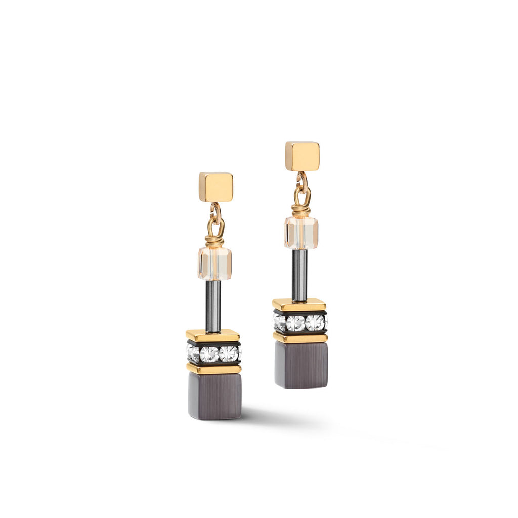 Coeur De Lion Geo Cube Black, Grey &amp; Gold Earrings