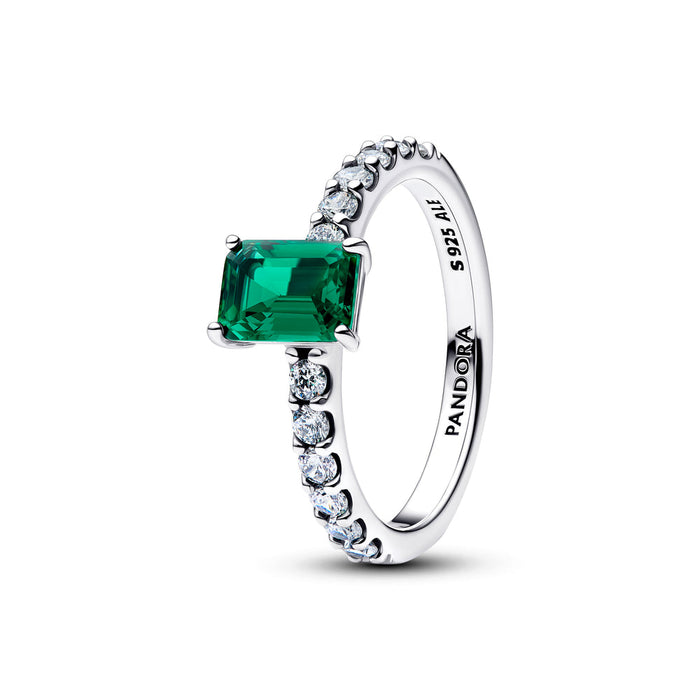 Pandora Rectangular Sparkling Green Halo Ring