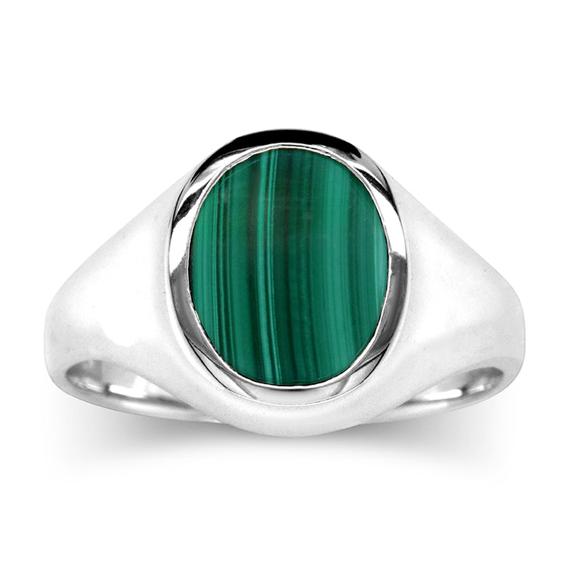 Sterling Silver Signet with 12x10mm Oval Malachite