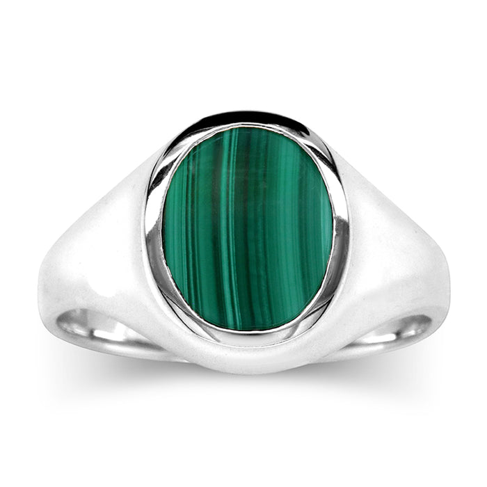 Sterling Silver Signet with 12x10mm Oval Malachite
