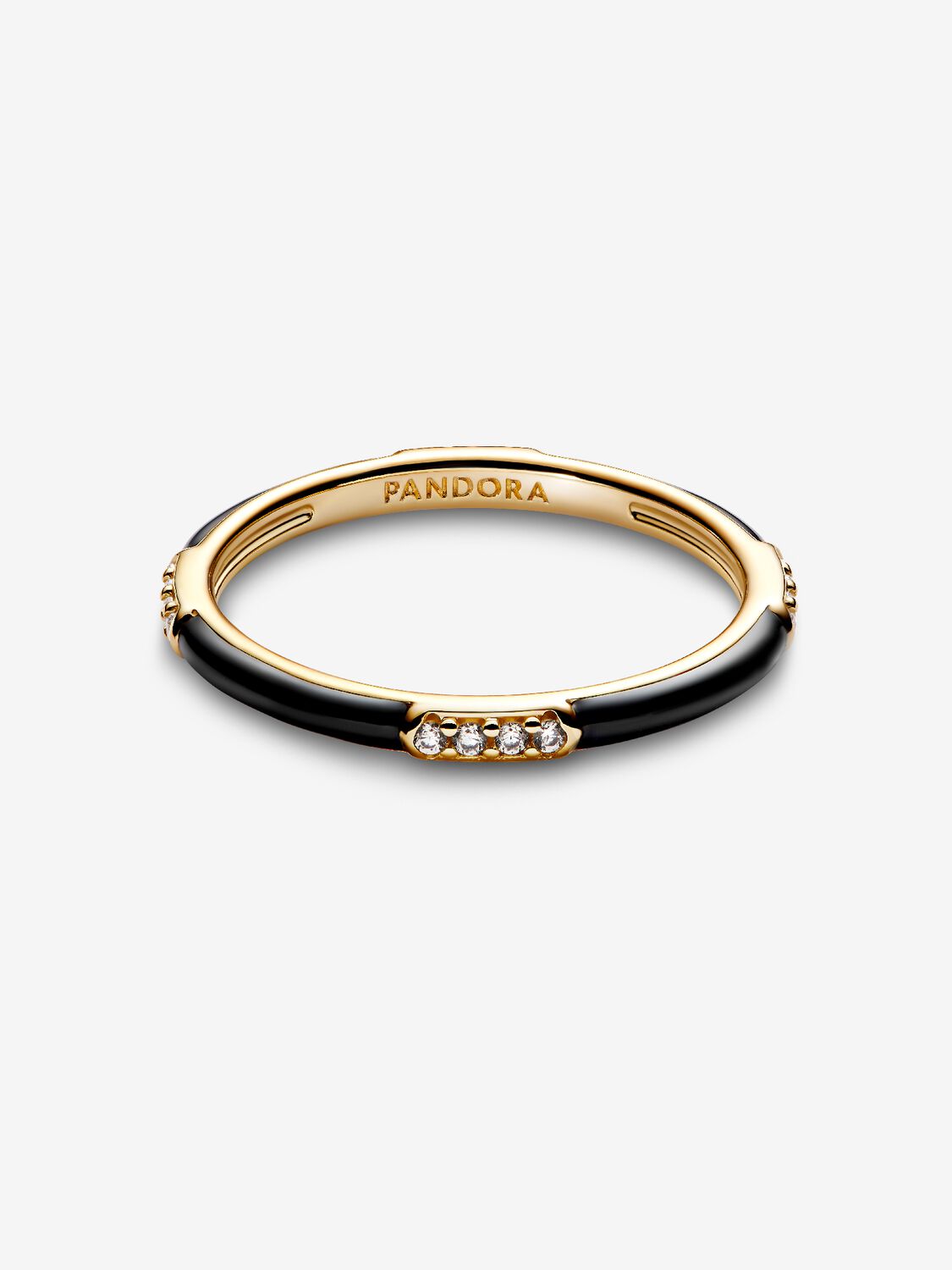 14k Gold-plated ring with clear cubic zirconia and black enamel