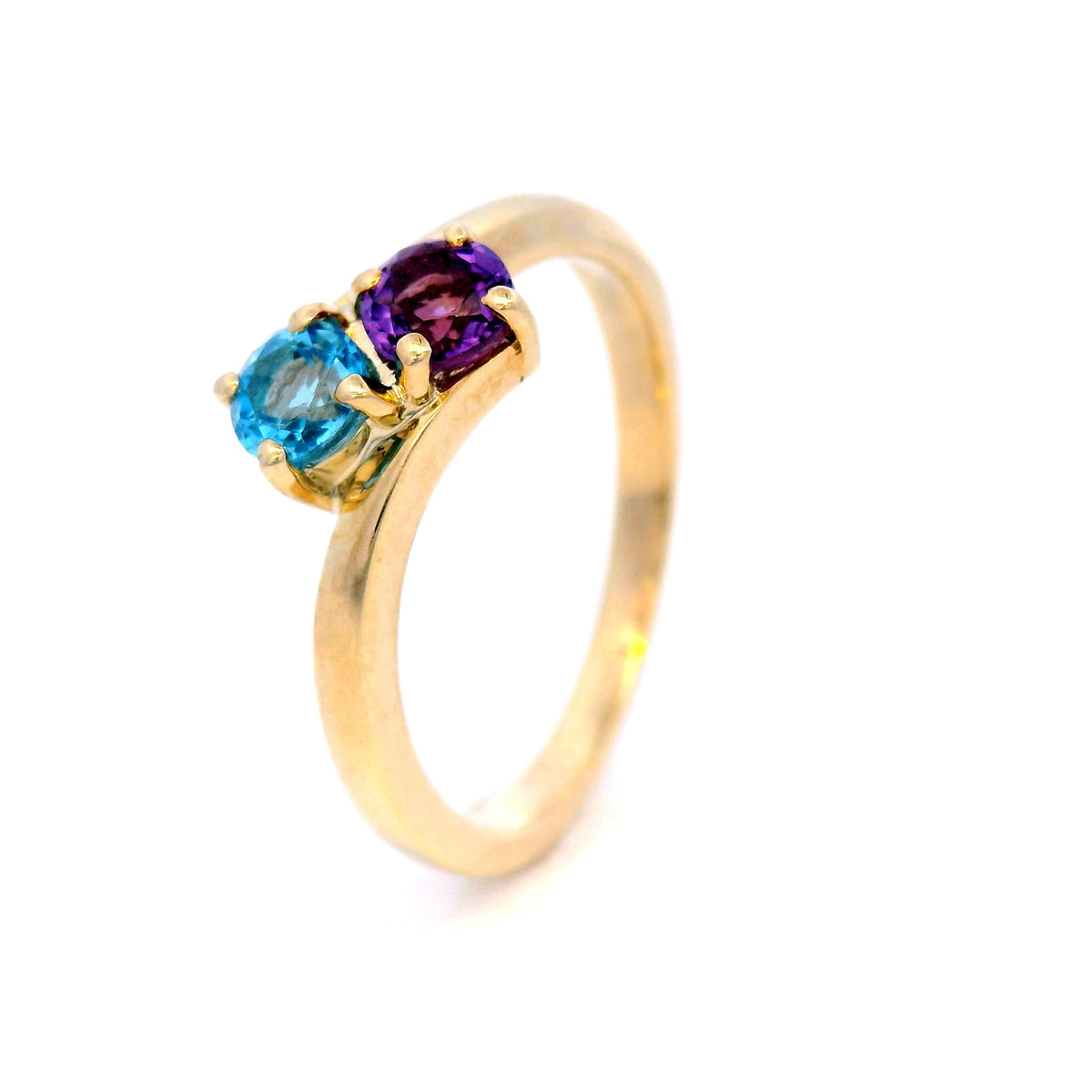 Blue Topaz and Amethyst Dress Ring in Yellow Gold