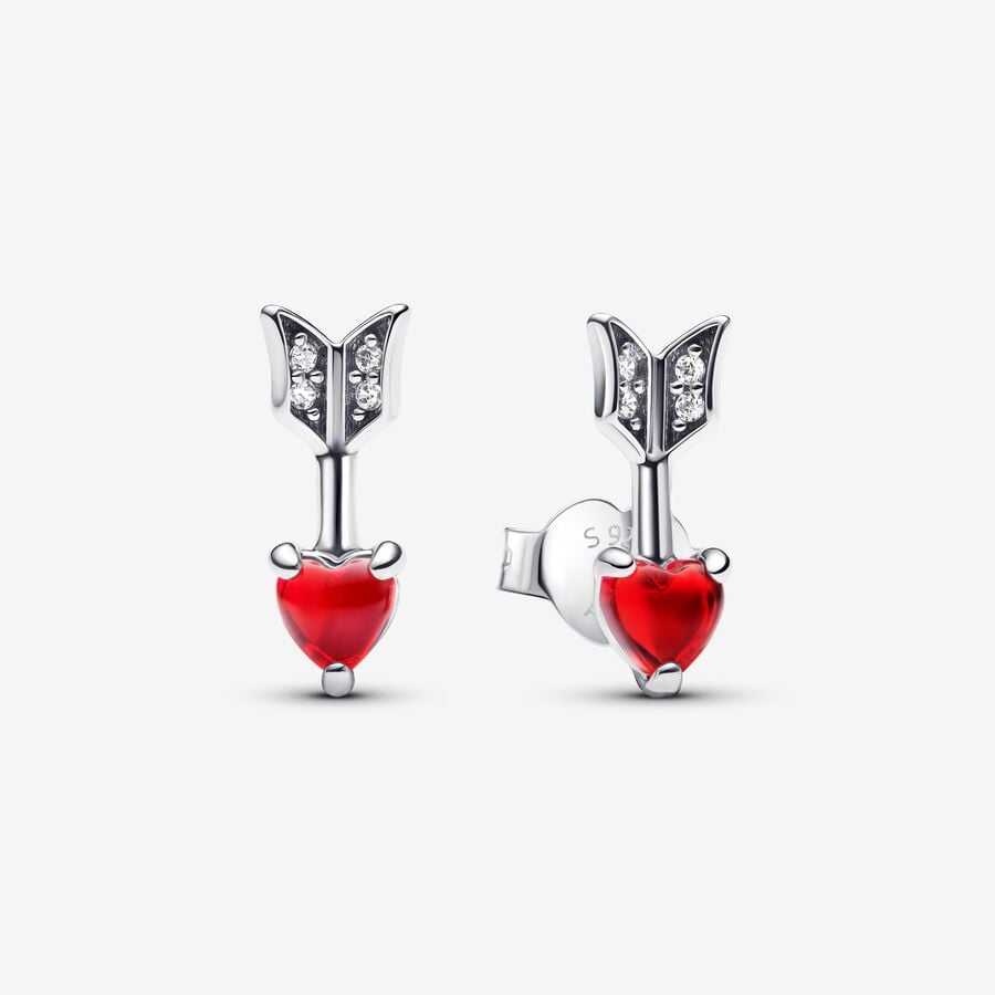 Arrow & Murano Glass Heart Stud Earrings