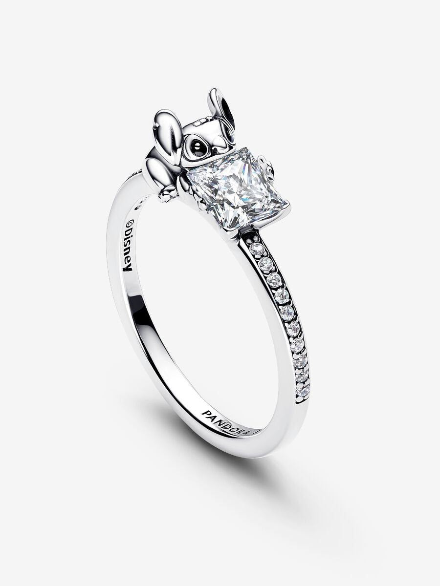 Disney Stitch sterling silver ring with clear cubic zirconia and black enamel