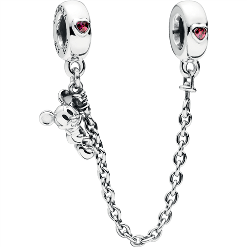 Disney Climbing Mickey Silver Saftey Chain w Red CZ