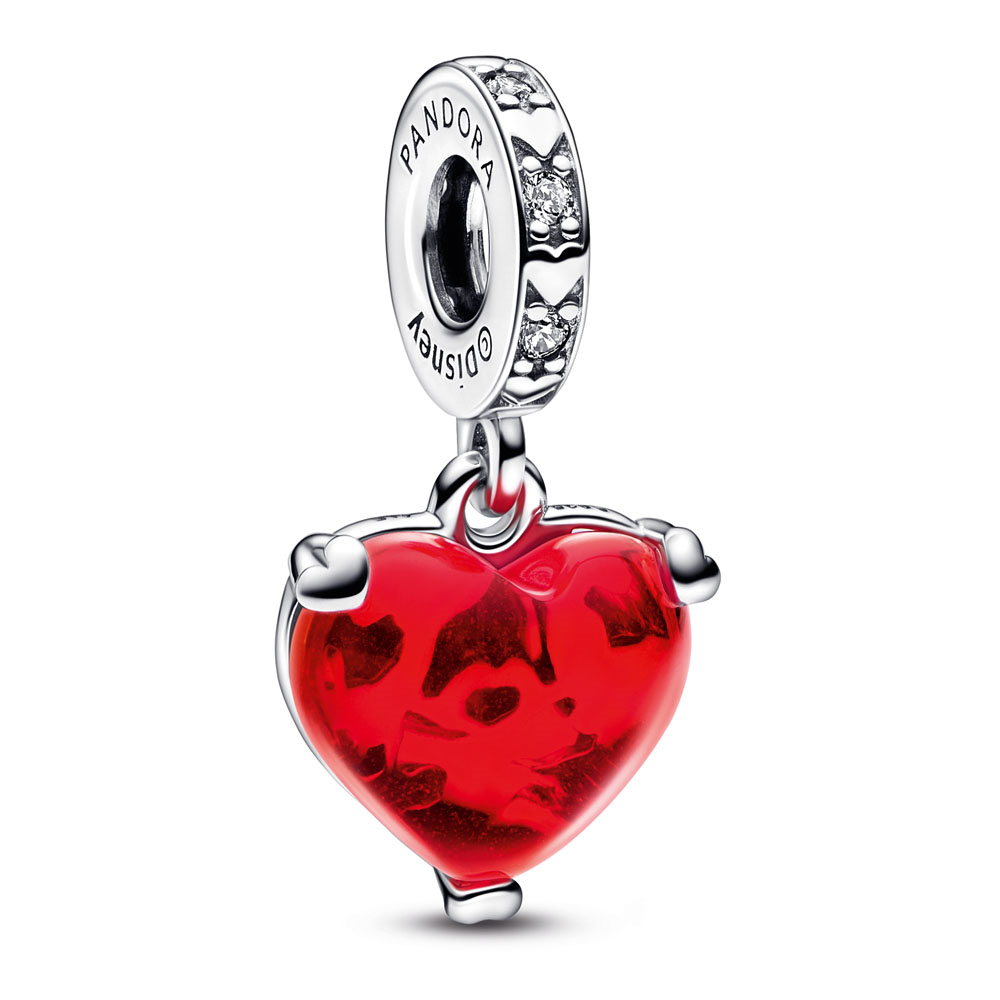 Disney Mickey and Minnie sterling silver dangle with clear cubic zirconia and red Murano glass