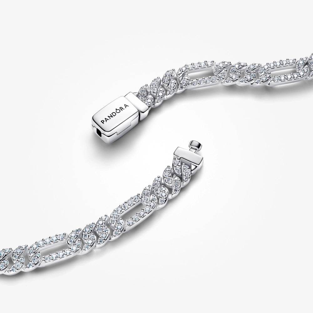 Oval cuban chain sterling silver bracelet with clear cubic zirconia