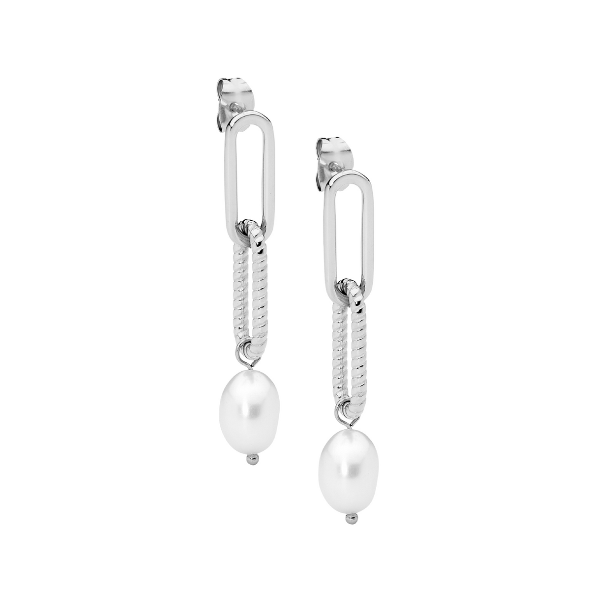 Ellani Stainless Steel Pearl  Drop Earrings with Cubic Zirconia