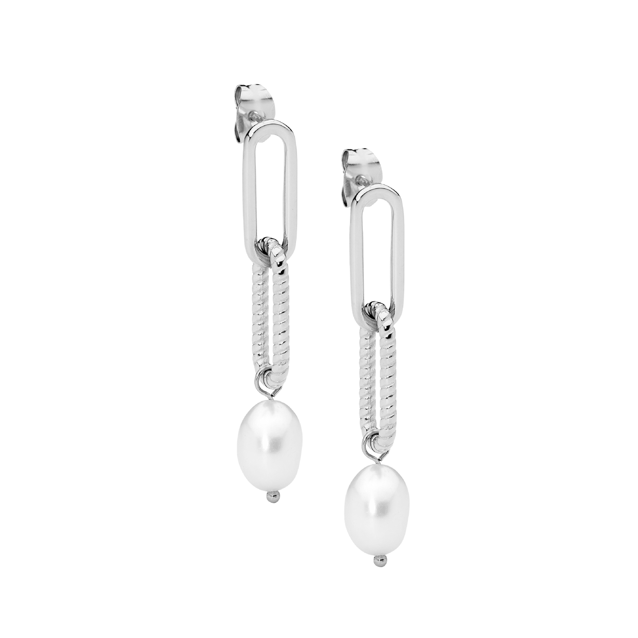 Ellani Stainless Steel Pearl  Drop Earrings with Cubic Zirconia