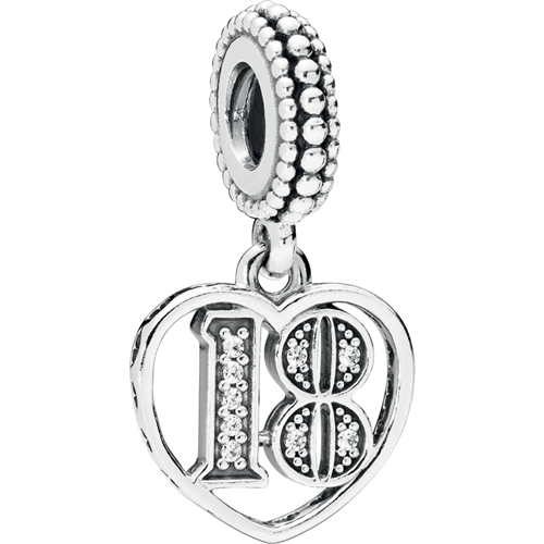 18 Years of Love Silver Hanging Charm w CZ