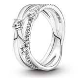 Triple band sterling silver ring with clear cubic zirconia