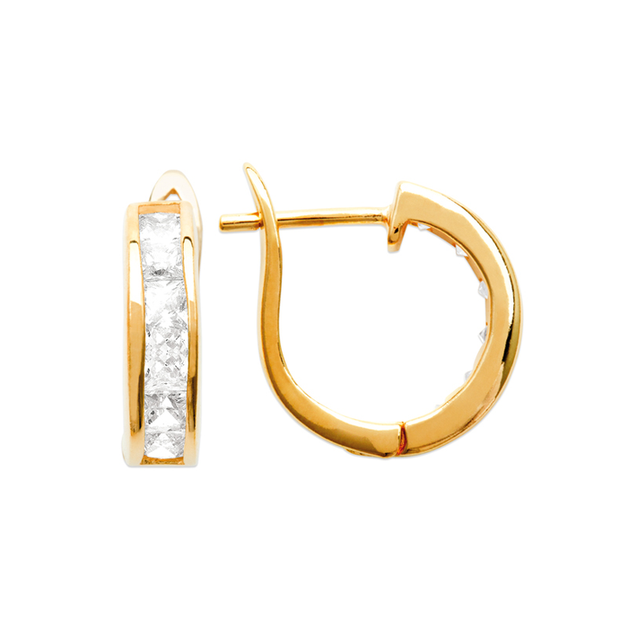 18ct YG Plated Alloy CZ Rbc Channel Set 16mm Hoops