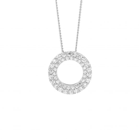 Ellani Sterling Silver CZ Double Row Open Circle Pendant