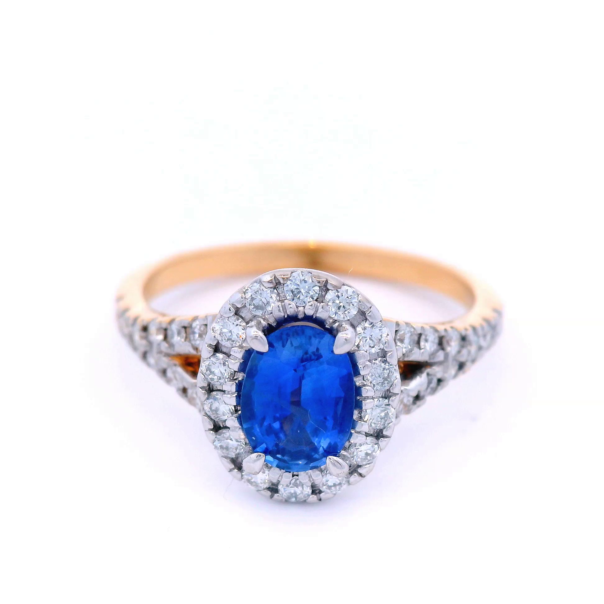 Ceylon Sapphire with Diamond Shoulder Set Dress Ring