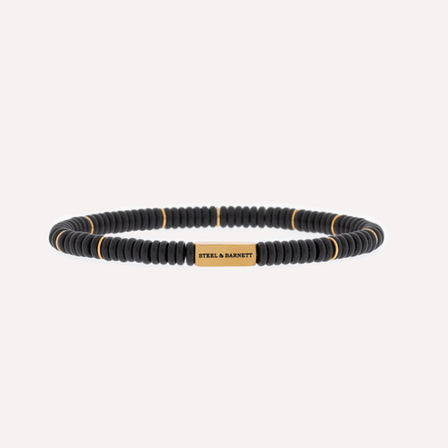 Two Tone - Matte Black -6mm Stone and Gold Disc Stretch Bracelet
