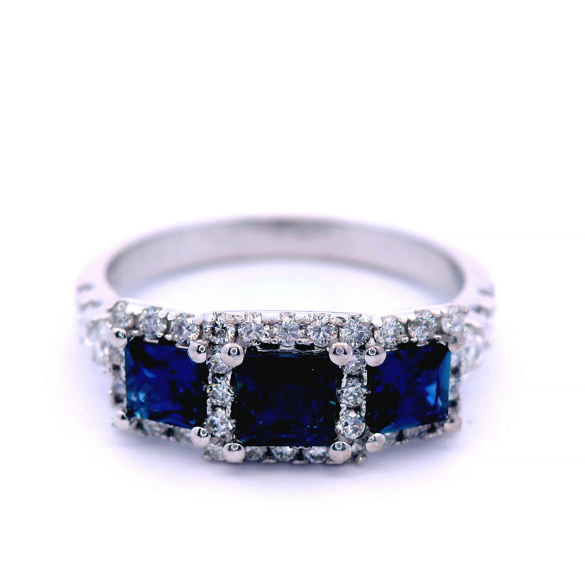 Triple Sapphire Stone Dress Ring in White Gold