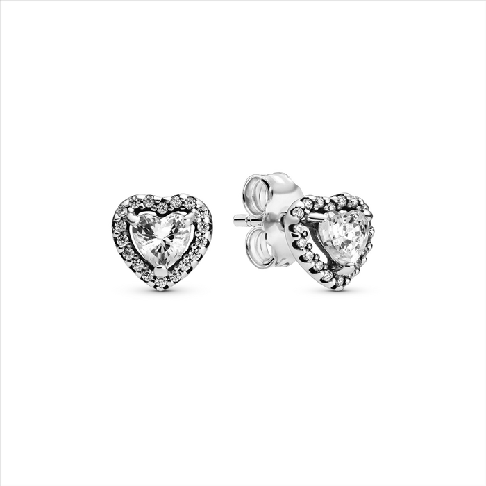Heart Silver Stud Earrings w Clear CZ