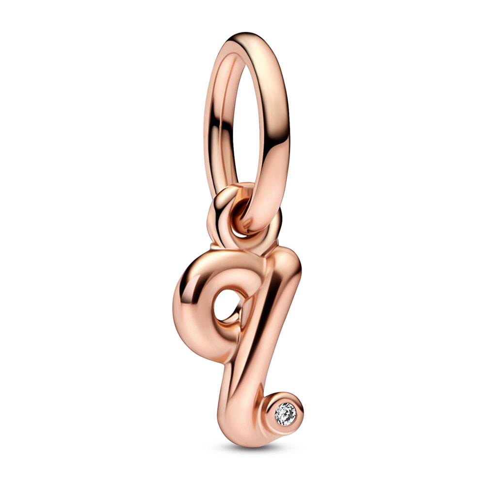 Letter q 14k rose gold-plated dangle with clear cubic zirconia