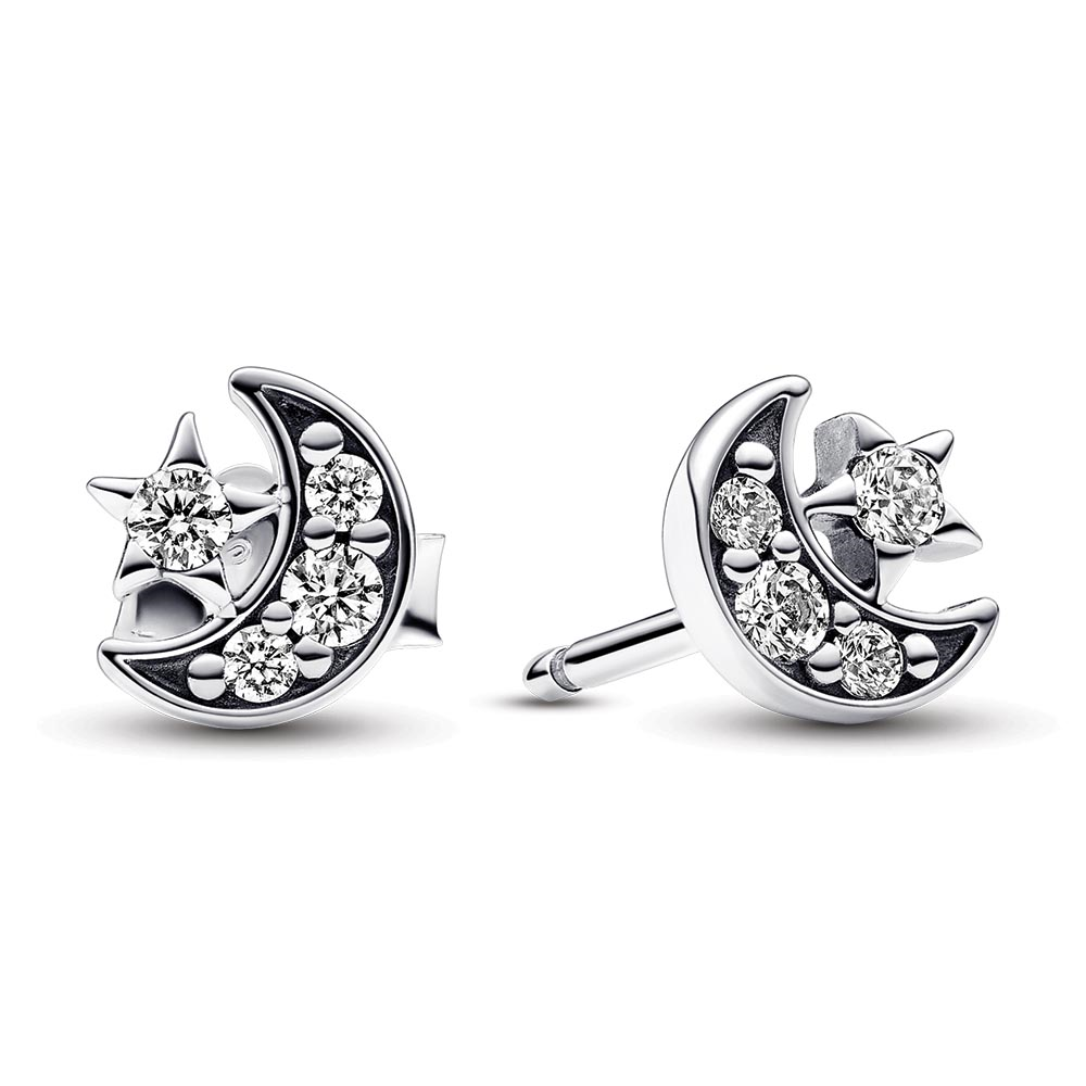 Sparkling Moon & Star Stud Earrings
