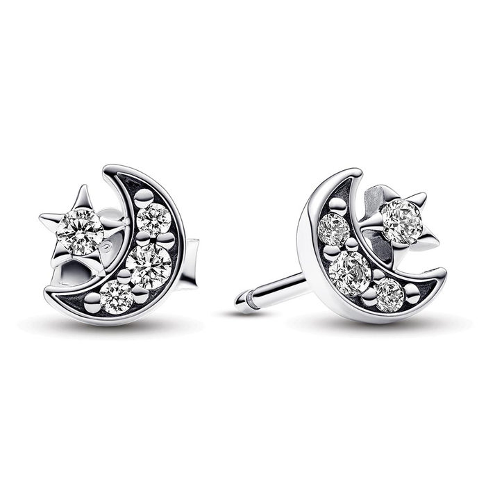 Sparkling Moon & Star Stud Earrings