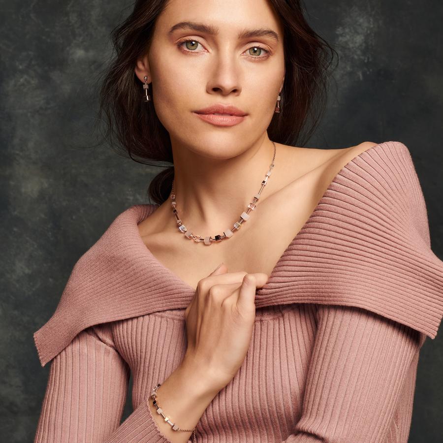 Coeur de Lion GeoCube Rose Aventurine & European Crystal Necklace