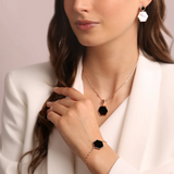 Bronzallure Alba Small Hexagon Pendant Necklace Black Onyx