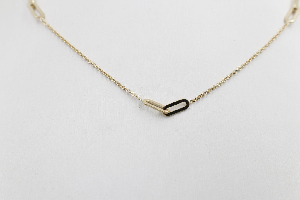 Trace Link with Paper Clip Links in Yellow Gold