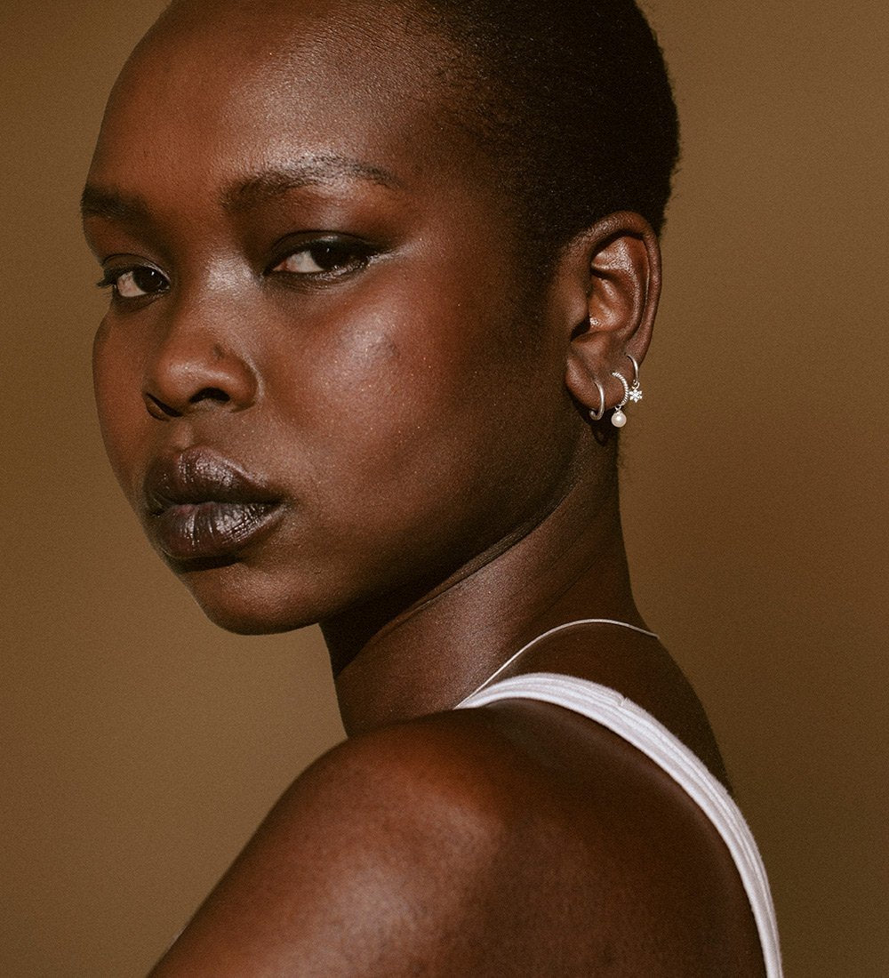 Kirstin Ash Tiny Pearl Hoops in Sterling Silver