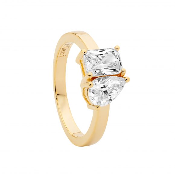 Ellani Emerald and Pear Cut CZ Ring