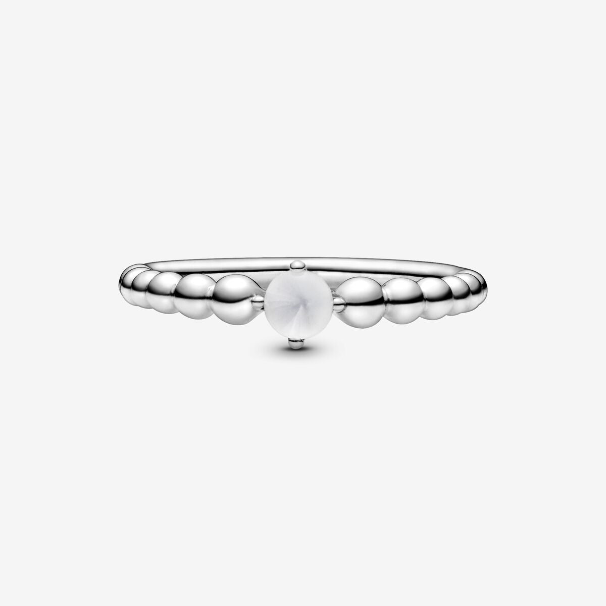 April Milky White Silver Ring with Man-Made Milky White Crystal