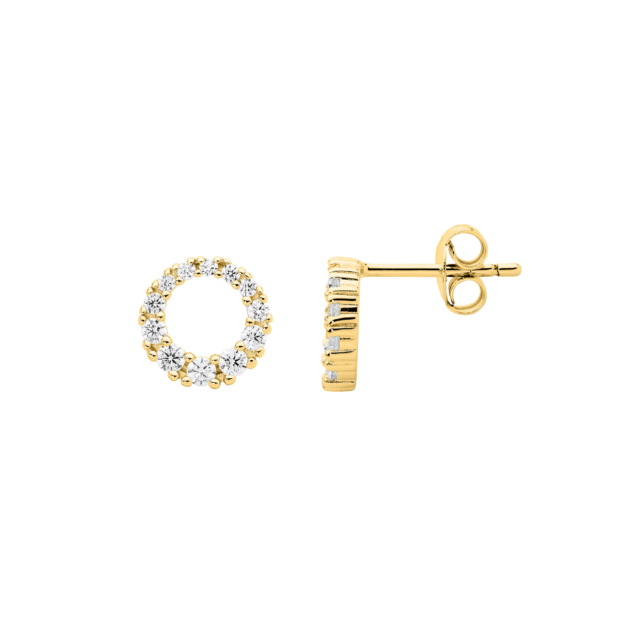 SS gradual wh cz 9mm circle earrings w/rose gold plating